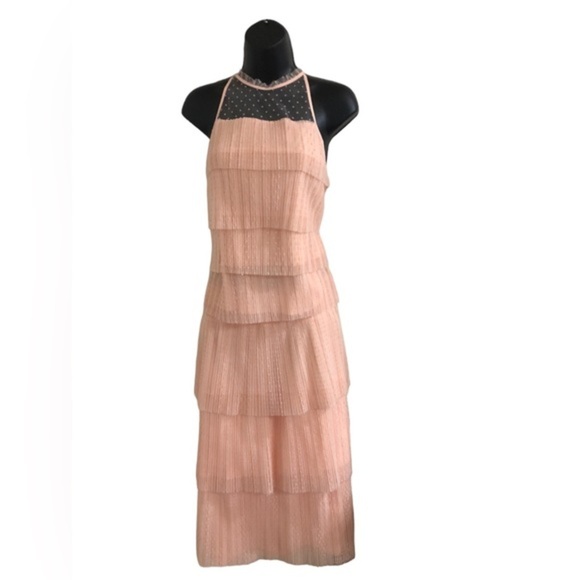 Salmon peach dotted tiered tulle chiffon look halter & skirt set size medium new - Picture 11 of 16